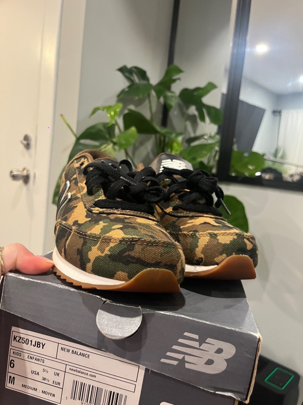 New Balance Green and Brown Camo Sneakers with Black Laces